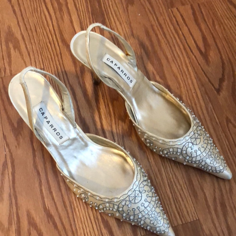 Beautiful embroidered Caparros Slingbacks